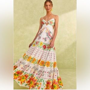 Farm Rio Red Mixed Neon Floral Maxi Dress